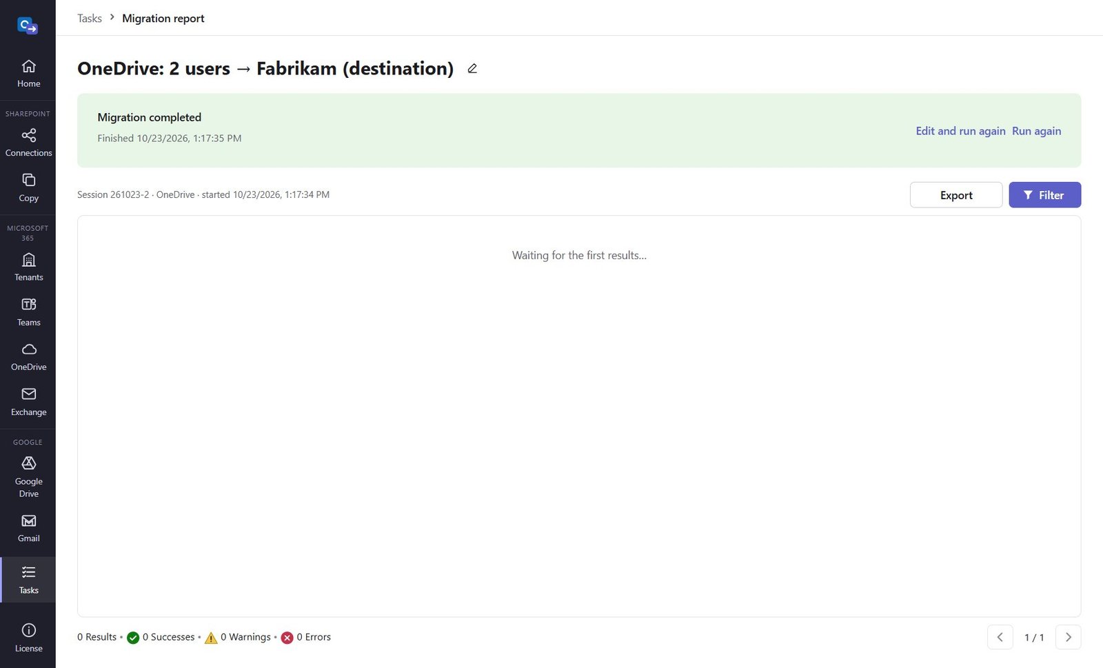 OneDrive migration report